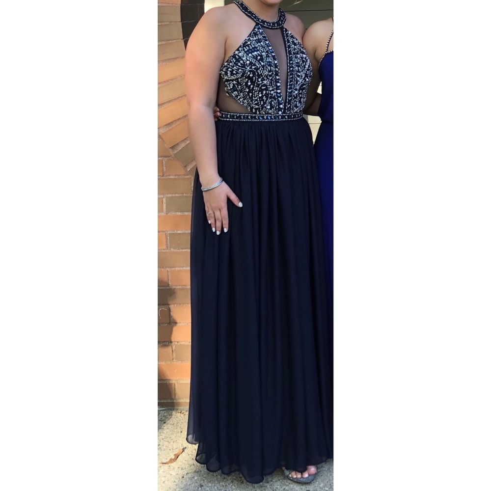 Sequin hearts prom dress size 9 navy blue sequin